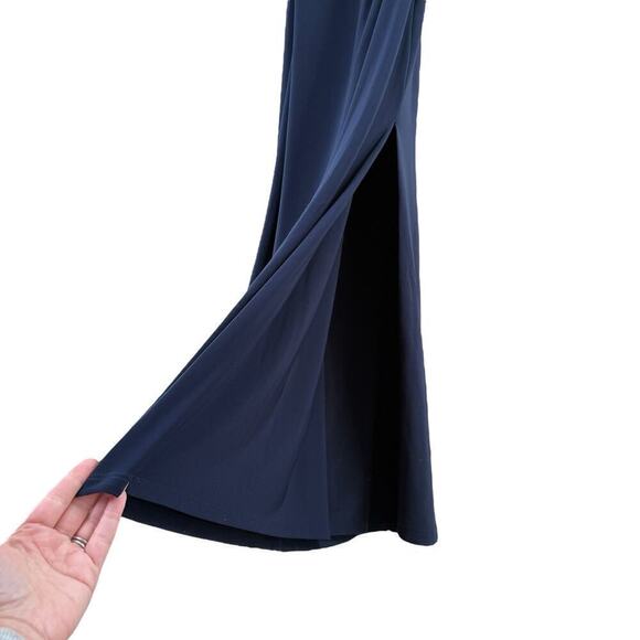 Lauren Ralph Lauren Navy Blue Halter Formal Gown Ruched Maxi Dress Front Slit 0P - Picture 6 of 9